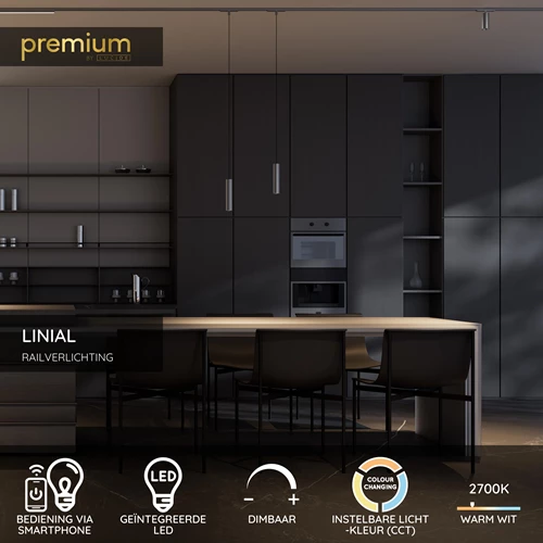 Lucide Premium LINIAL GLYX Railspot - 1-fase Railsysteem / Smart Railverlichting - Smart - 48V Track - 1xLED - Mat Zwart Chroom - USP